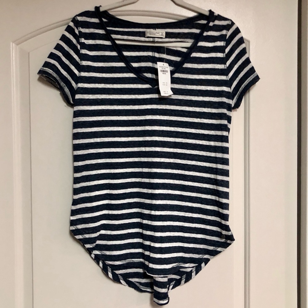 Abercrombie & Fitch Striped Navy/White T-Shirt